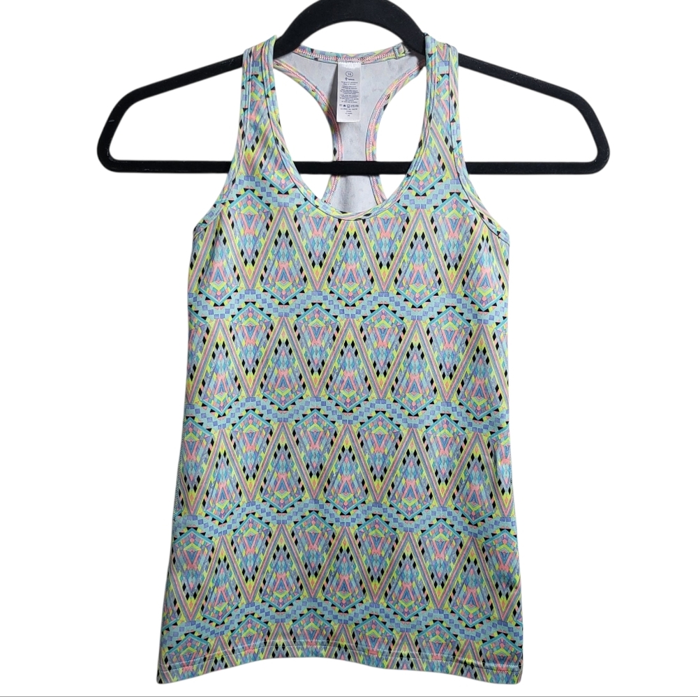 Ivivva by Lululemon Girls' 10 Neon Geometric Print Racerback Tank Top